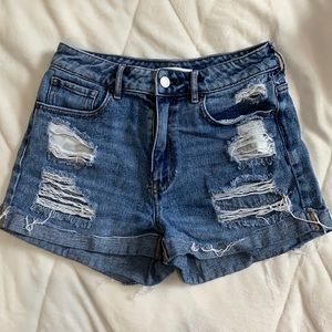 Pacsun Dark Wash Ripped Jean Mom Shorts
